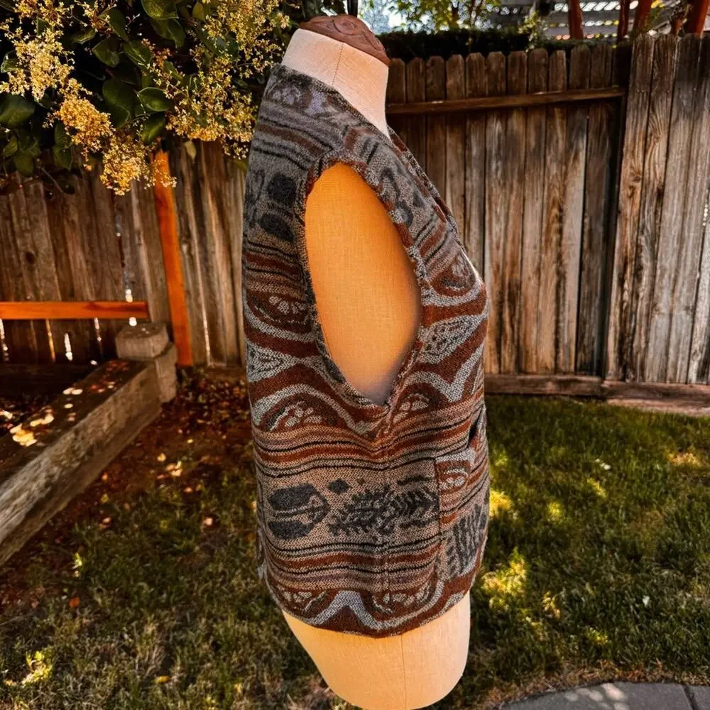 VTG 90s Memphis Button Up V-Neck Sweater Southwestern Earth Vest Women's Small - Picture 7 of 10